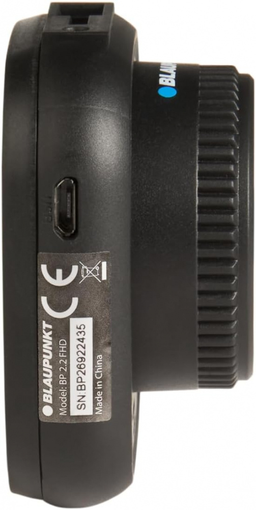 En kompakt svart dashcam med FHD och parkeringsövervakning.