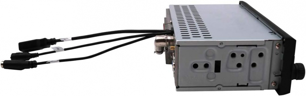 Retro bilstereo med Bluetooth och DAB, sidvy med anslutningar.