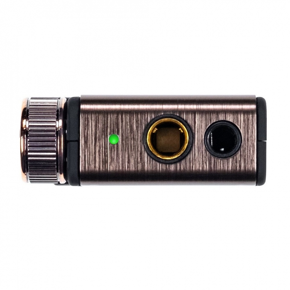 Portabel hörlursförstärkare med Bluetooth och DAC, kompakt design.