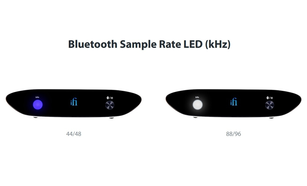 En enhet med två LED-indikatorer och kontroller för Bluetooth-sampling.