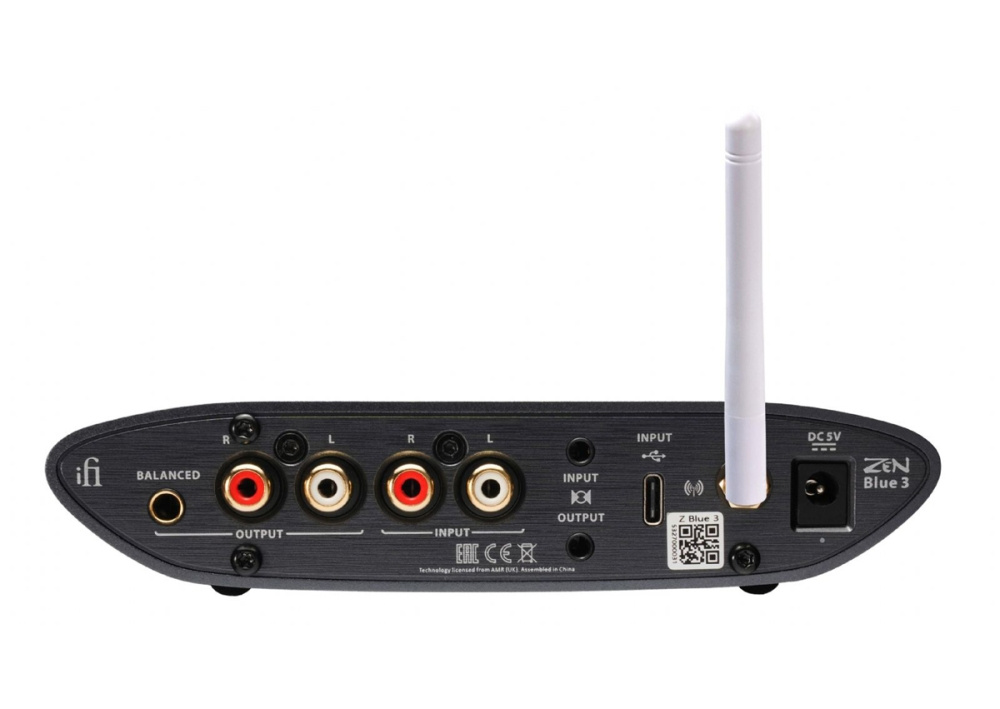 Enheten har ljudkontakter och en antenn för Bluetooth-anslutning.