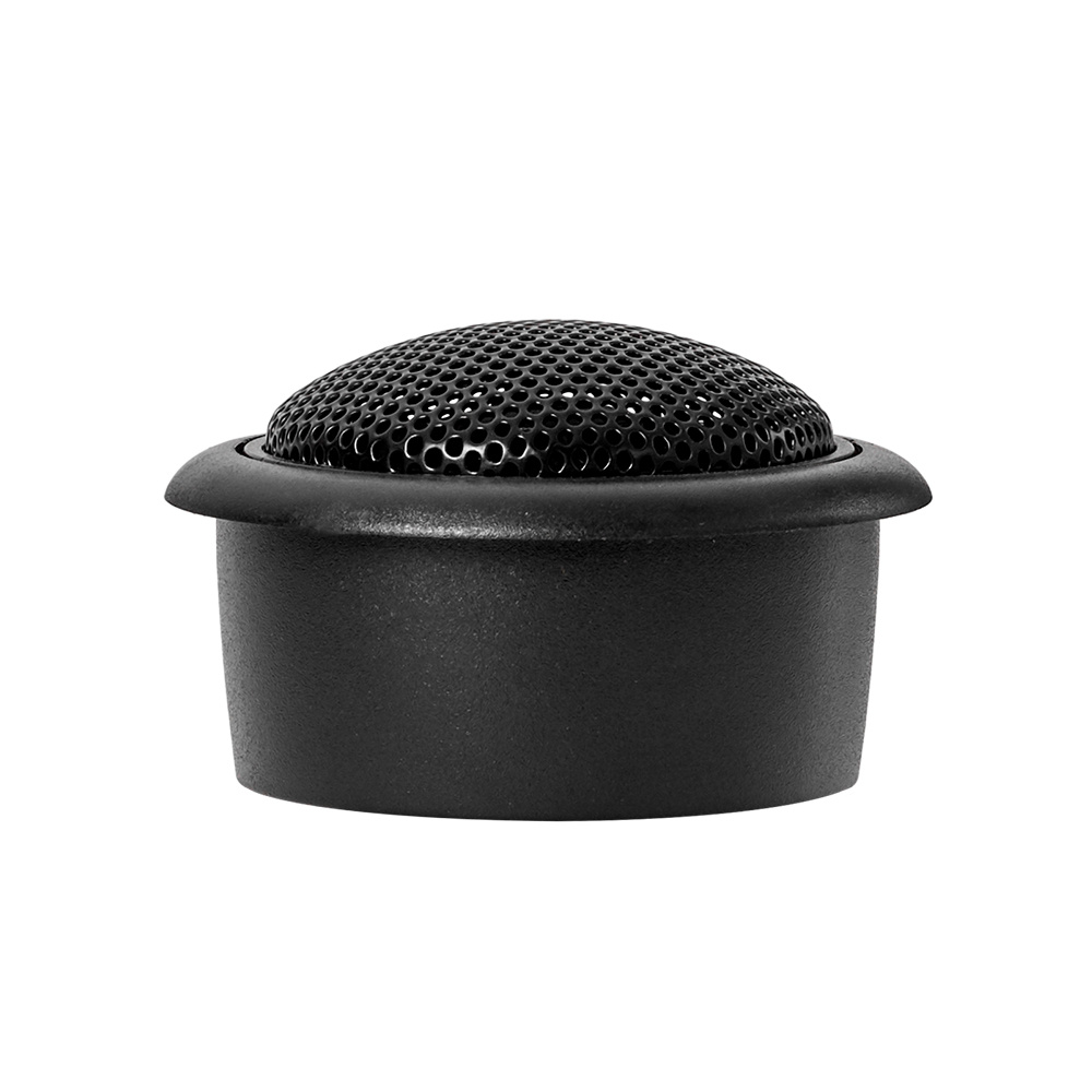 En svart 1 tums diskant med galler och rundad form.