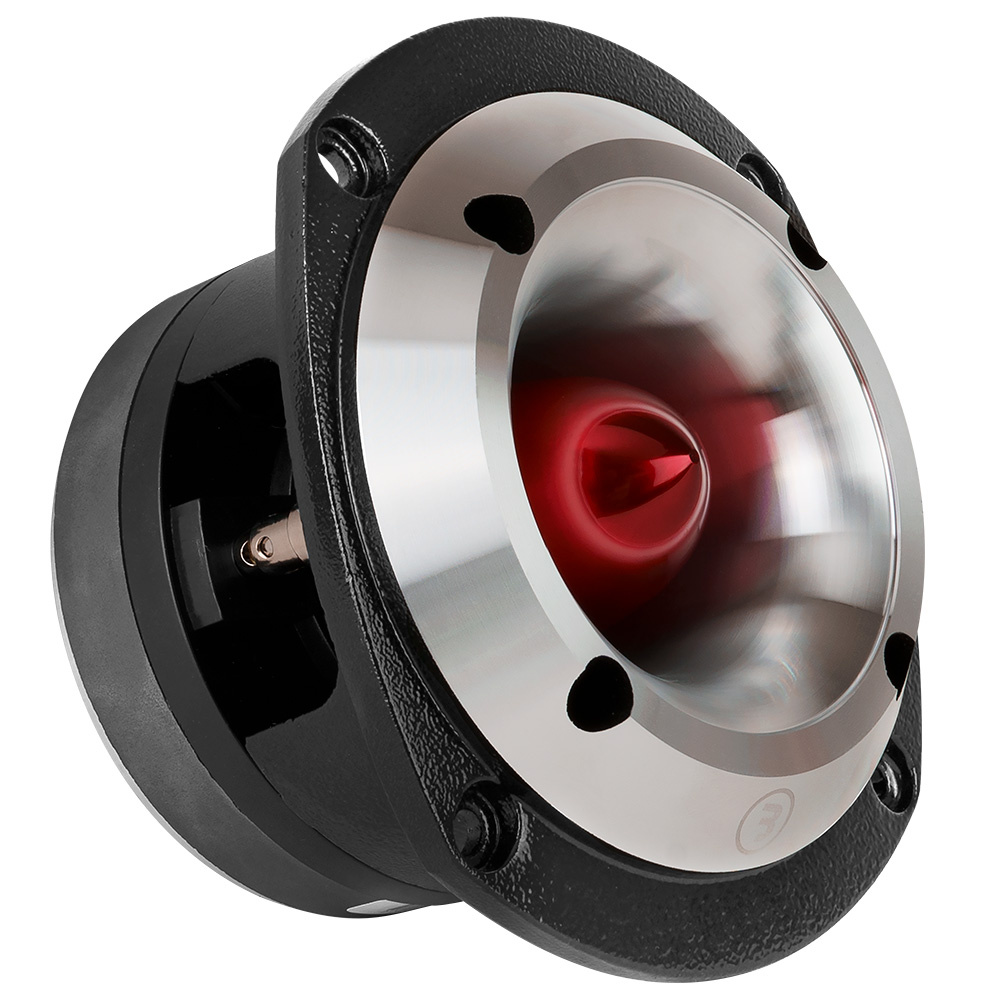 SPL-diskant med metallisk yta och röd spets, designad för hög ljudkvalitet.