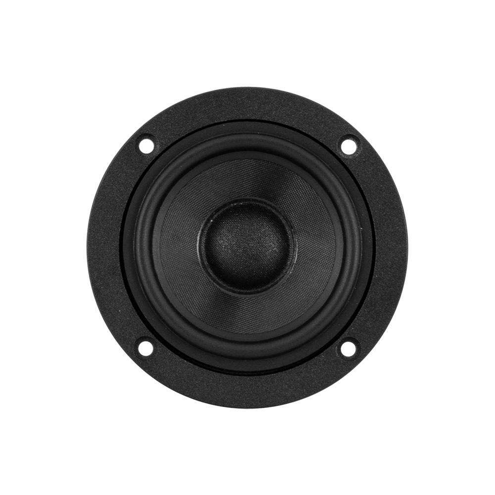 En rund högtalare med svart ram och nät för ljudåtergivning.