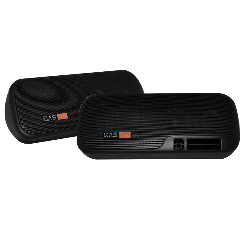 Lådhögtalare med två element och svart, stilren design.