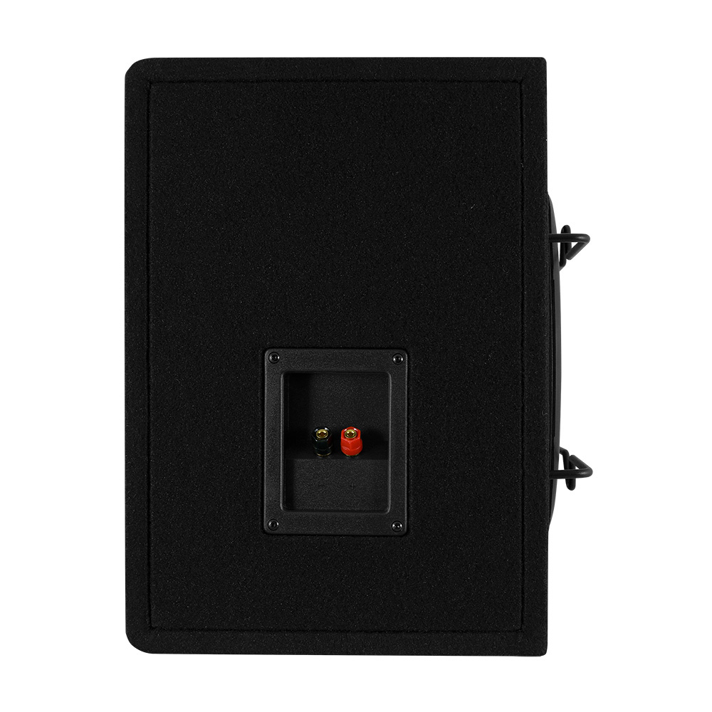 Svart baslåda med en port på framsidan för ljudutgång.