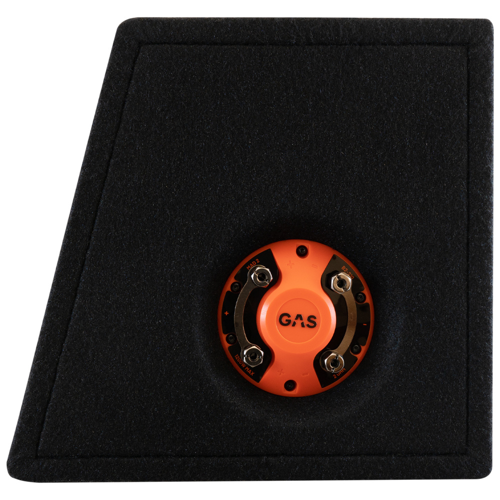 Baslåda med svart ytfinish och orange detaljer, 2x10 tum.