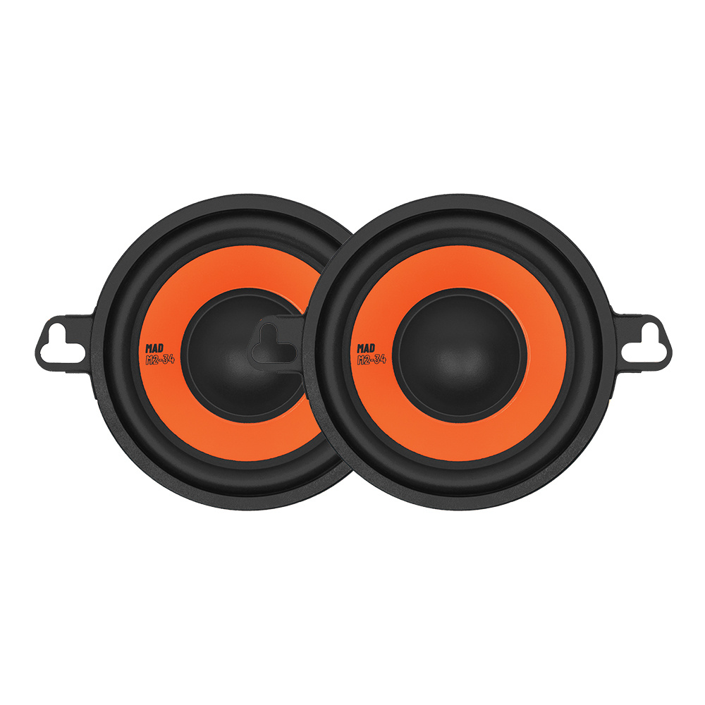 Två 3.5 tums mellanregister med orange detaljer och svart ram.