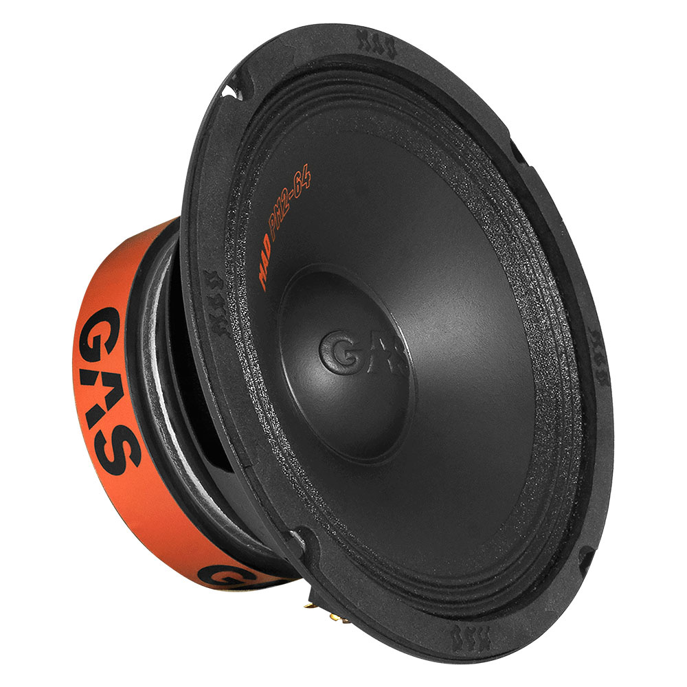 En 6.5 tum midbas subwoofer med svart membran och färgade detaljer.