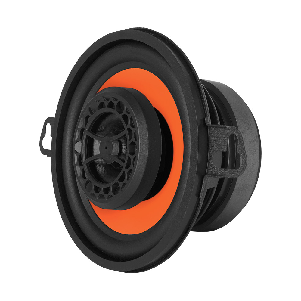 Koaxialhögtalare med svart och orange design, 3.5 tum.