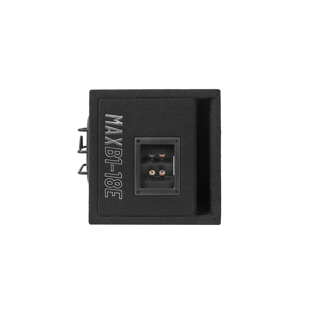 En stor, svart baslåda med anslutningar på baksidan.