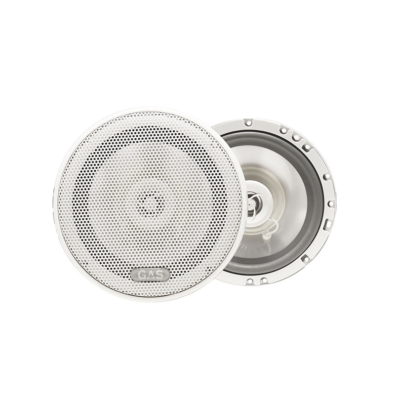 Marinhögtalare med vit design och galler, mått 6,5 tum.