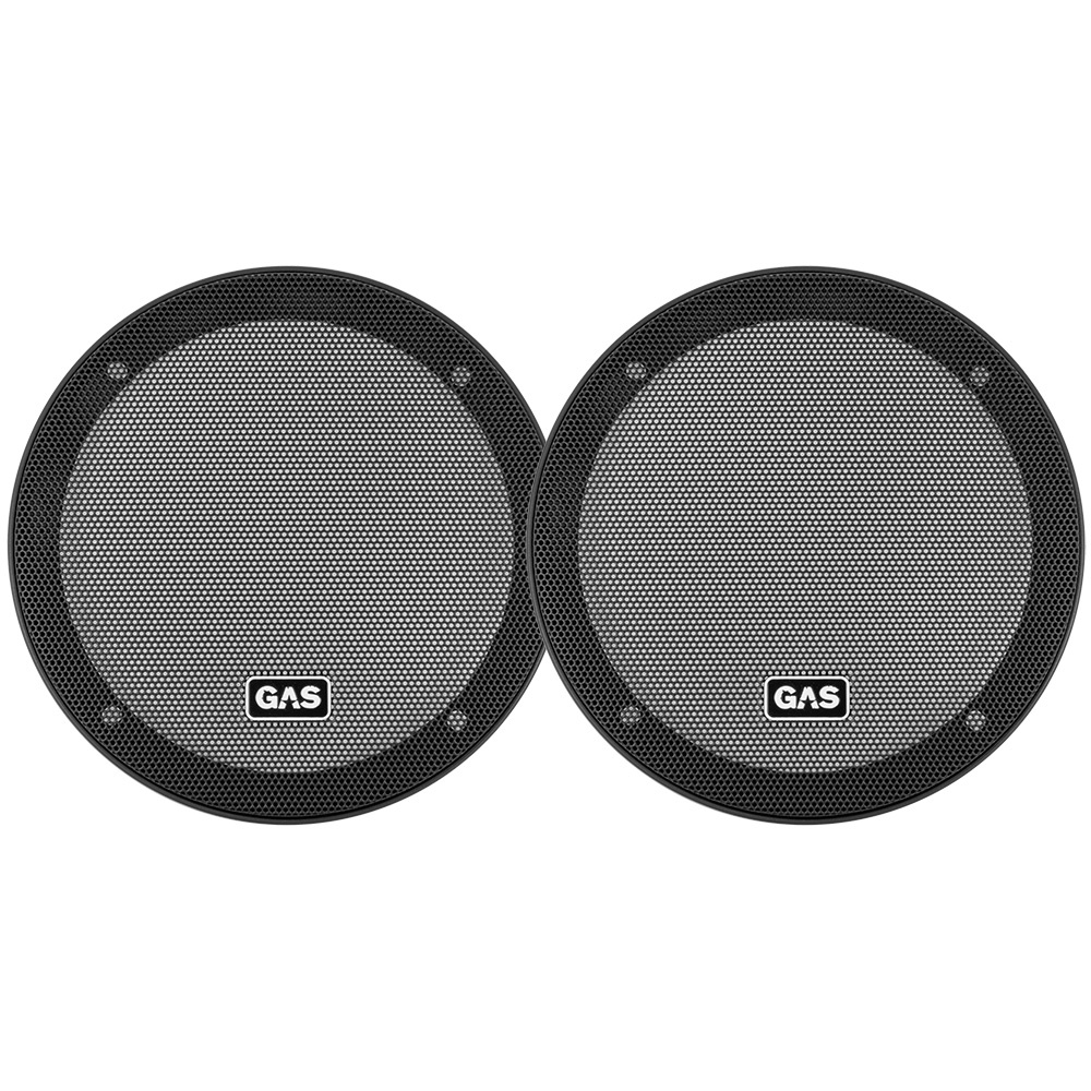 Två högtalargaller i svart och silver, designade för 6,5-tums högtalare.