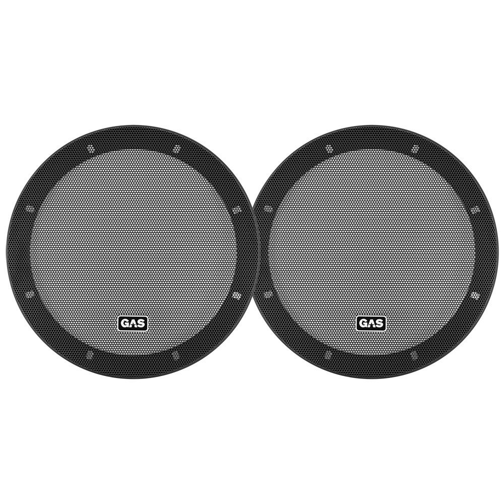 Högtalargaller för 8-tums högtalare, svart med metallnät och GAS-logga.