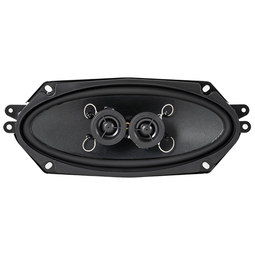 Högtalare med oval design och två anslutningar för stereo.