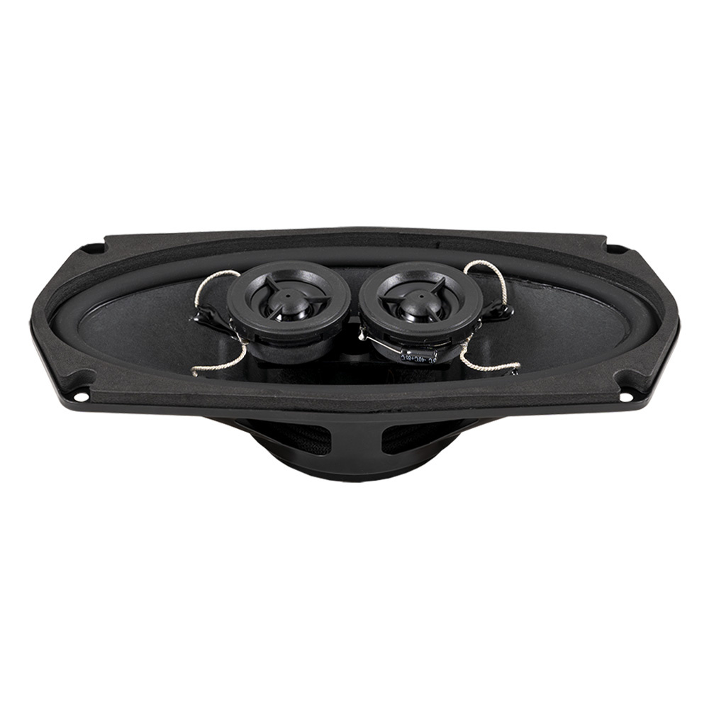 Högtalare med två element i en avlång konstruktion för stereo.