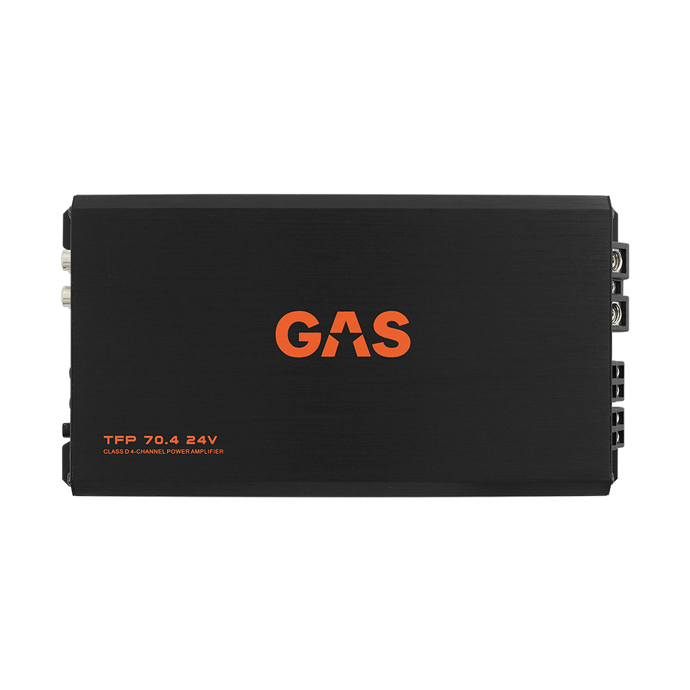 Svart förstärkare med orange logotyp, modell GAS TFP 70.4 24V.