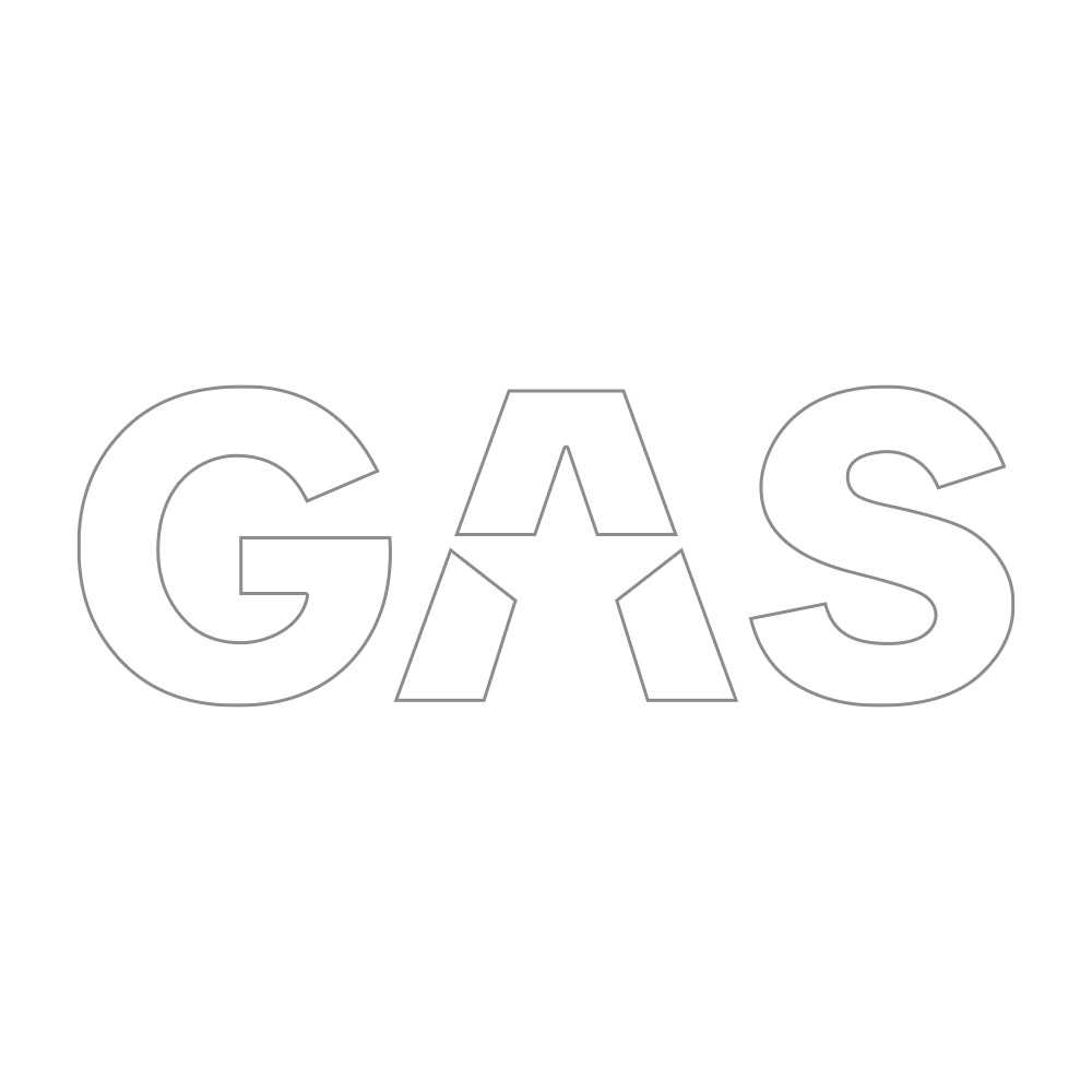 GAS-klistermärke med vit text och stiliserade bokstäver.