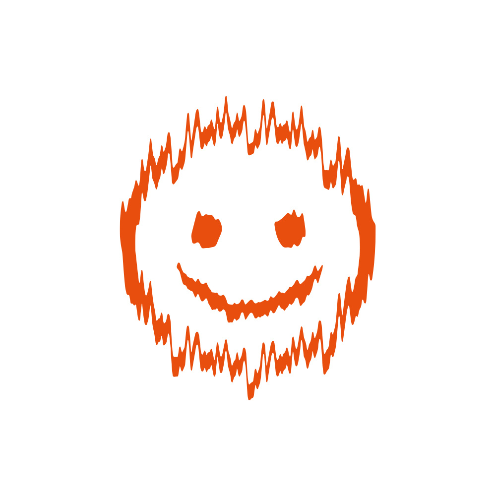 En orange, glad ansiktsdesign med otäcka utslag.