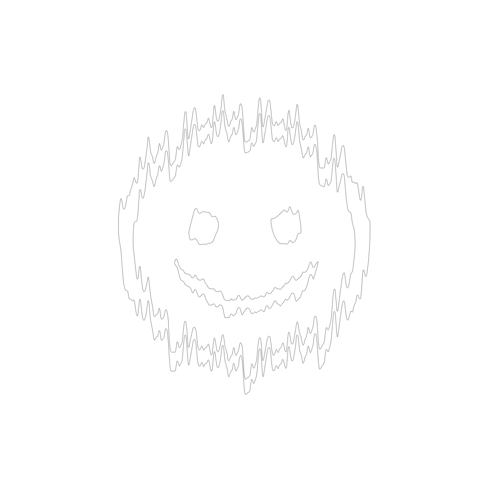 En enkel, stiliserad smiley med taggiga kanter.