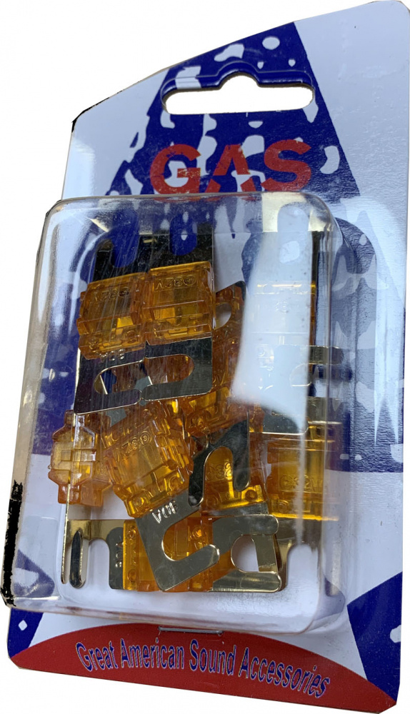 En förpackning med tio 30A säkringar i genomskinlig plast.