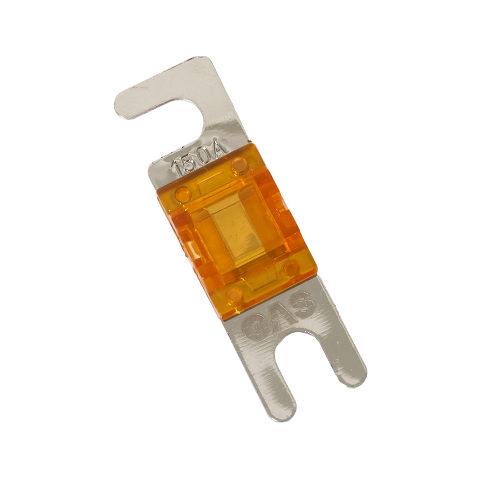 En orange mini-säkring på 150A med metallfäste.