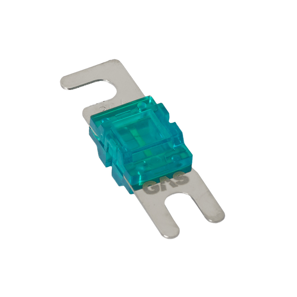 Mini-ANL-säkring i plast, blå färg, märkning GAS, 30A kapacitet.