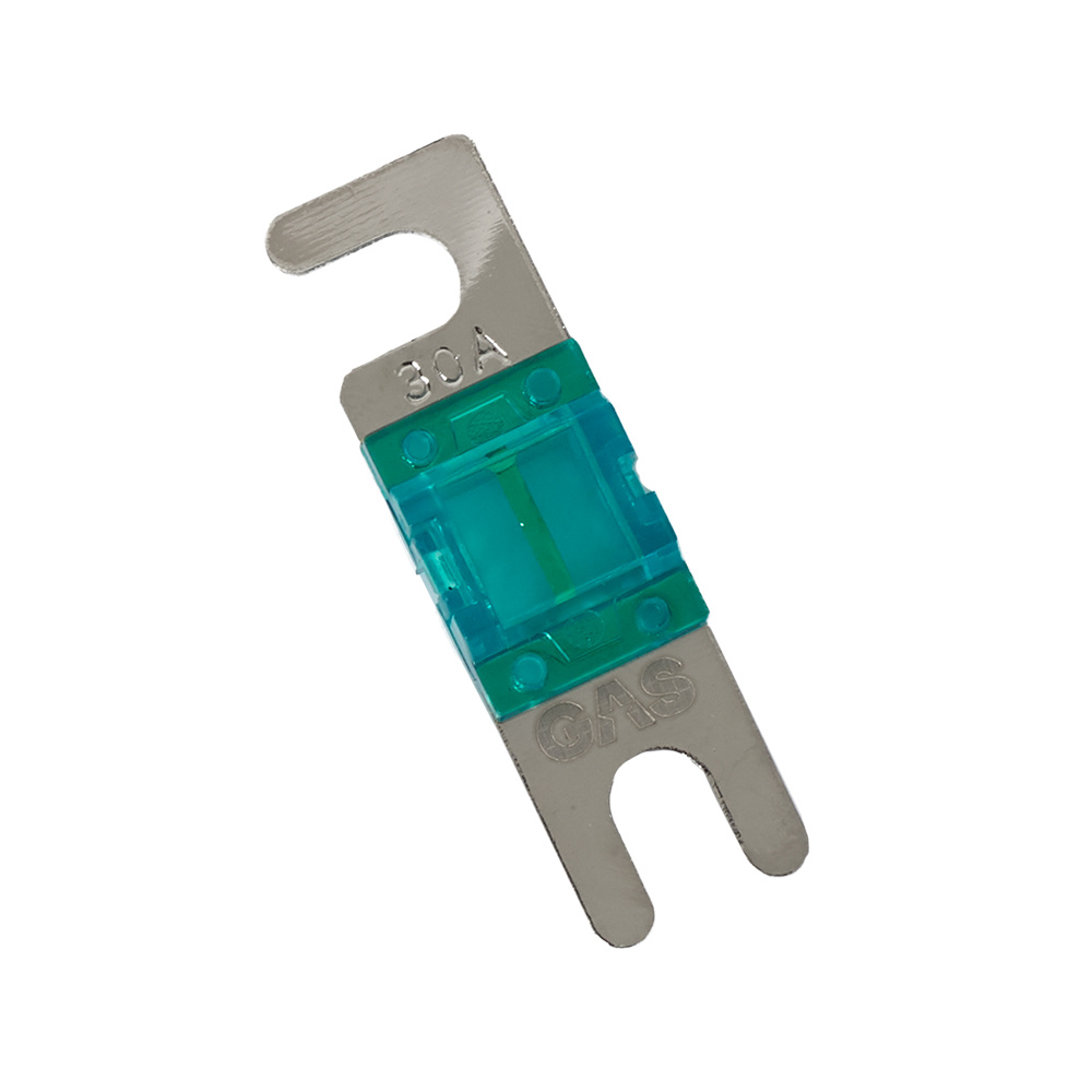 Mini-ANL-säkring 30A i plast och metall, använd för elektriska system.