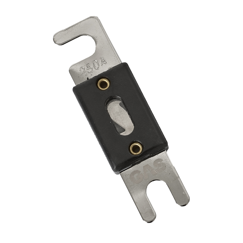 Säkring för gas med 250A kapacitet, metall och svart plast.