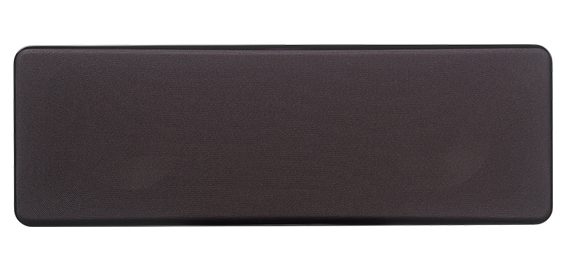 Centerhögtalare med svart front och ekfinish.