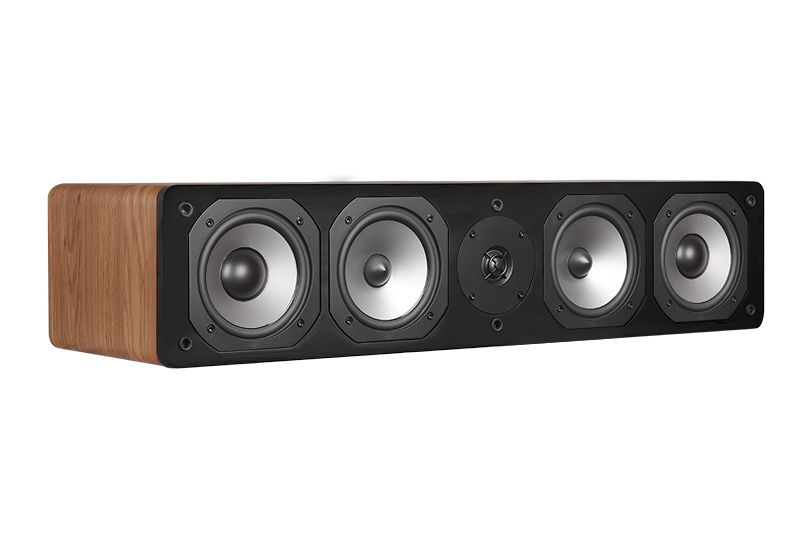 Centerhögtalare med fyra element, elegant design i ek.