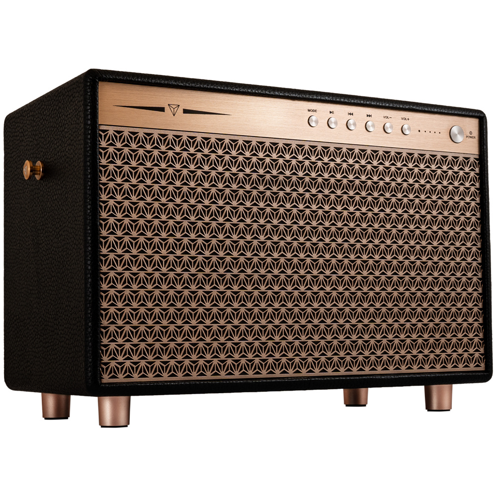 Bluetooth-högtalare med retrodesign och metallgaller.