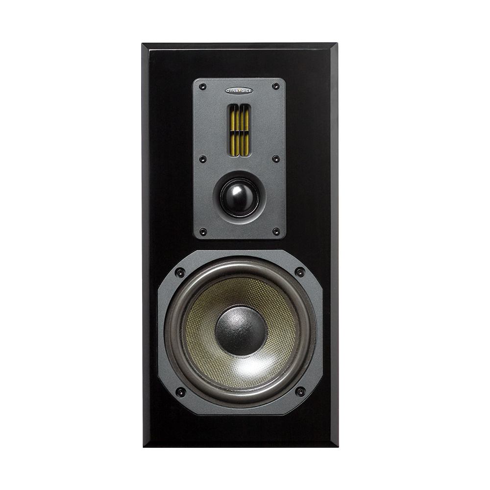 Högtalare med flera element, elegant design och svarta detaljer.