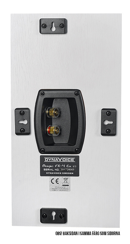 Vägghögtalare med anslutningsport och svart askfinish.