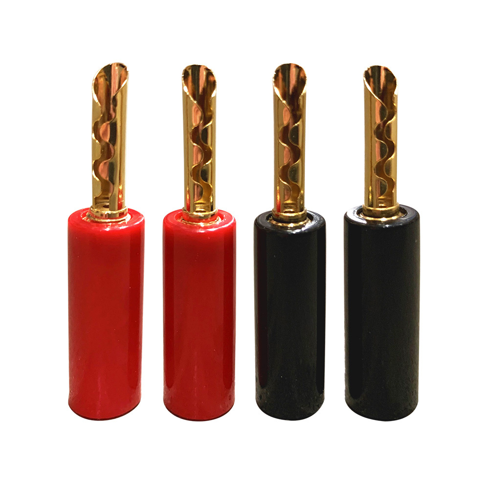 Banankontakter i röd och svart plast, 10-pack.
