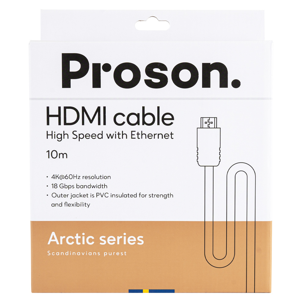 HDMI-kabel 4K, 10 meter, med Ethernet, hög hastighet och flexibel design.