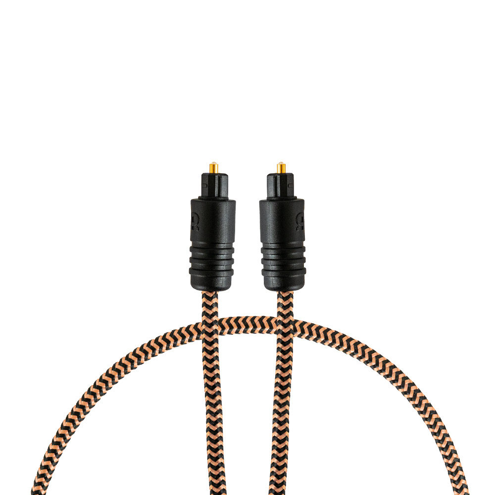 Optisk kabel, 1 meter, med svart och orange flätad beläggning.