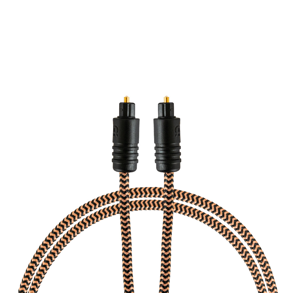 Optisk kabel, 2 meter med svart och orange fläta, två anslutningar i varje ände.