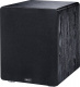 Magnat Alpha RS12 subwoofer, svart Subwoofer i svart, rektangulär form med träliknande finish.