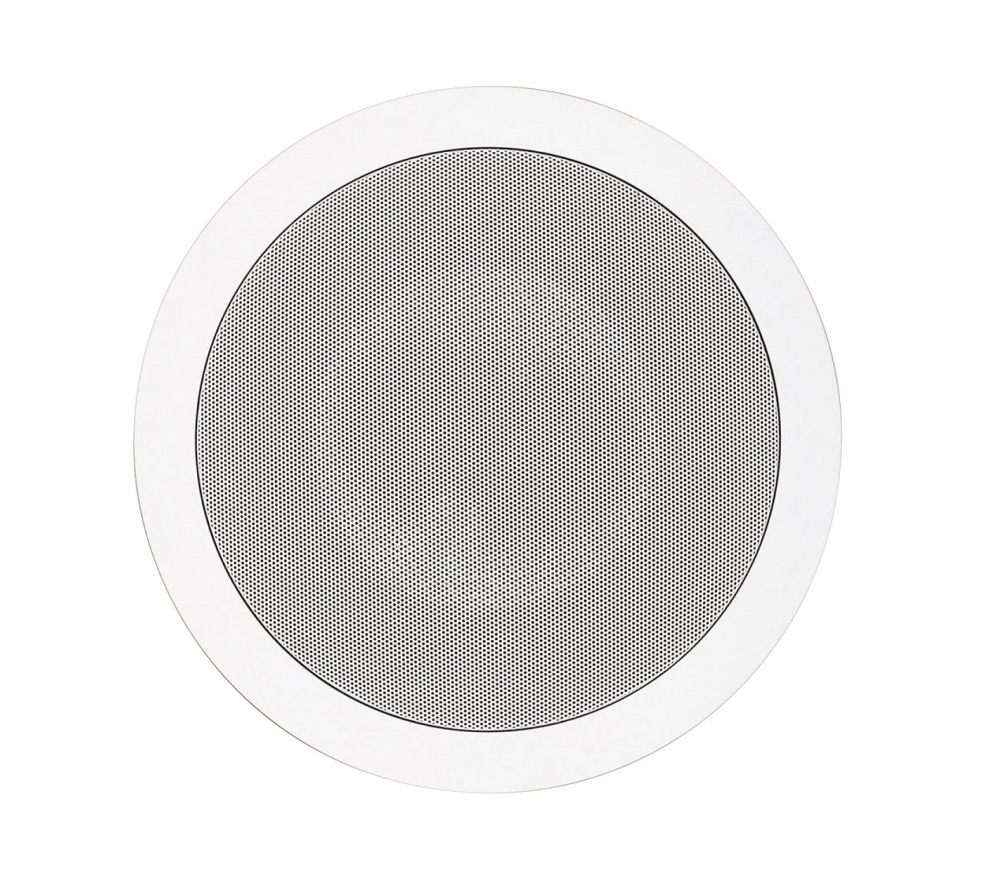 Inbyggnadshögtalare för tak med rund design och gallerfront.
