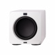 Magnat Omega CS 12 aktiv subwoofer, mattvit En mattvit aktiv subwoofer med en svart högtalardel.