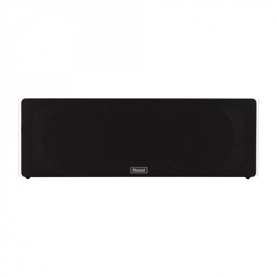 Mattsvart centerhögtalare med två högtalargaller. Elegant och stilren design.