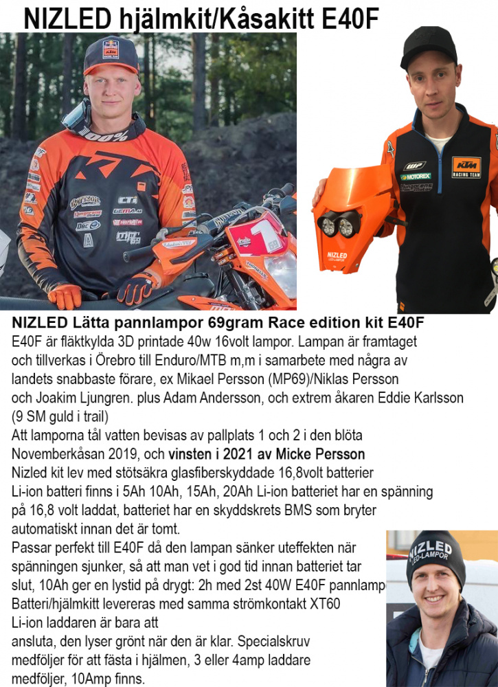 Hjälmkit med lampa för 16,8V batteri, avsett för motorcykelbruk.