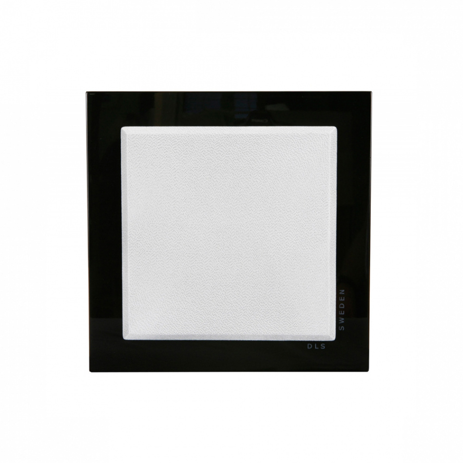 Svart högtalartäckning med vit framsida, designad för DLS Flatbox Mini.