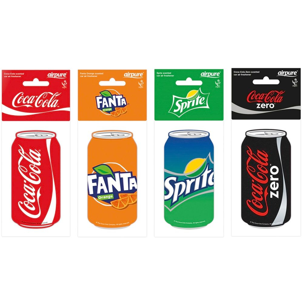 Doftgranar i 4-pack med smaker av Coca-Cola, Sprite, Fanta och Coca-Cola Zero.