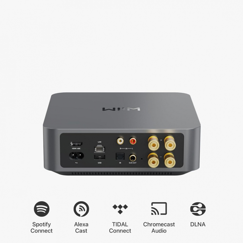 Wiim Amp Pro & svarta utomhushögtalare från Sonos och Sonance, par