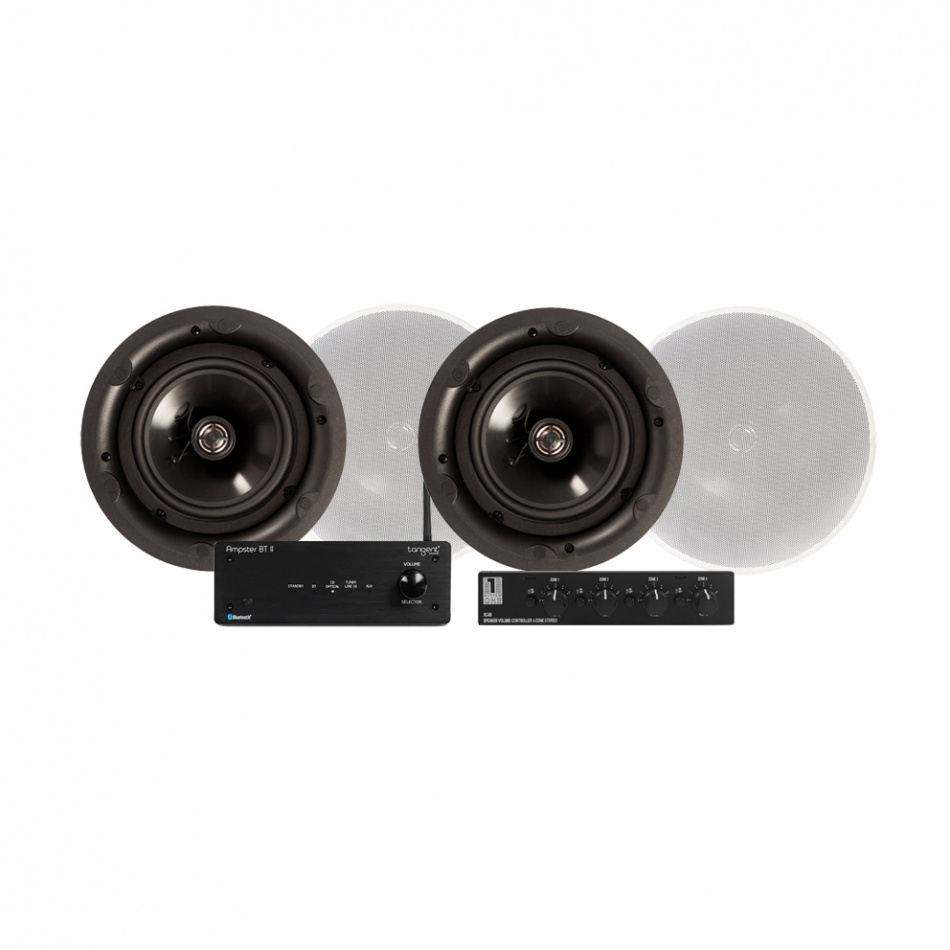 Högtalare och förstärkare för hembio med enkel design.