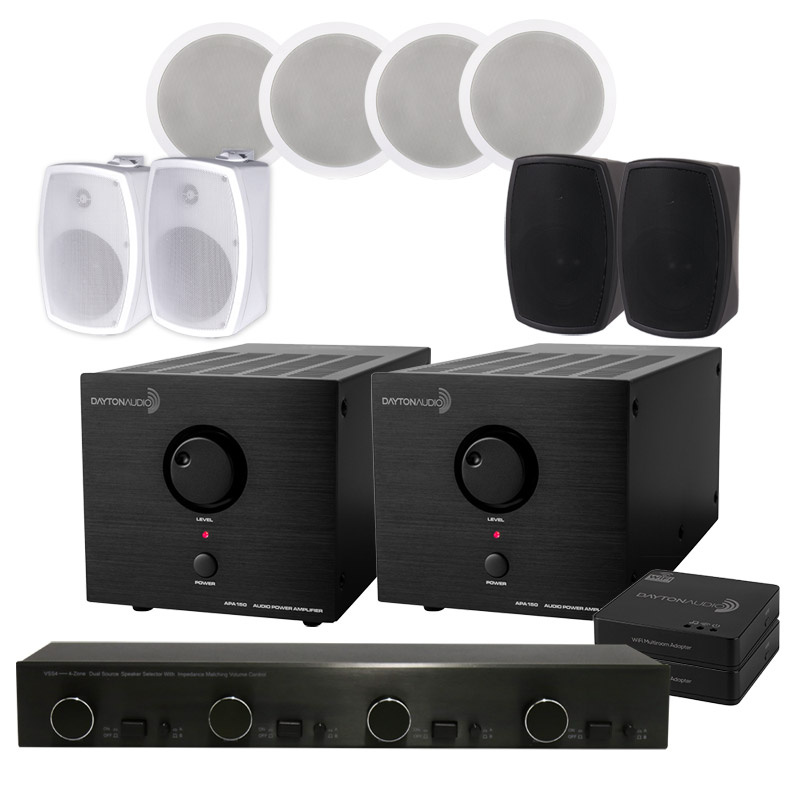 Dayton Audio APA150 med högtalarväxel, wifi-adapter & 3par högtalare