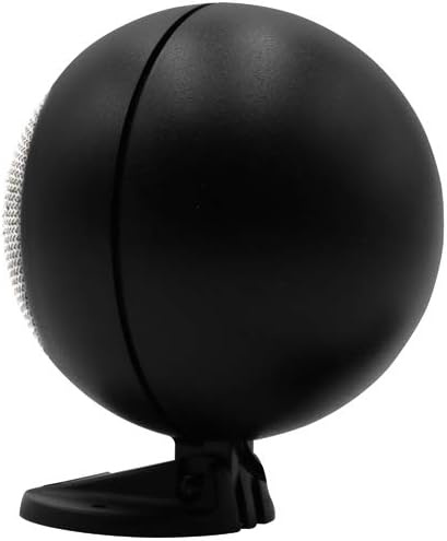 Svart rund högtalare med retrodesign och fäste.