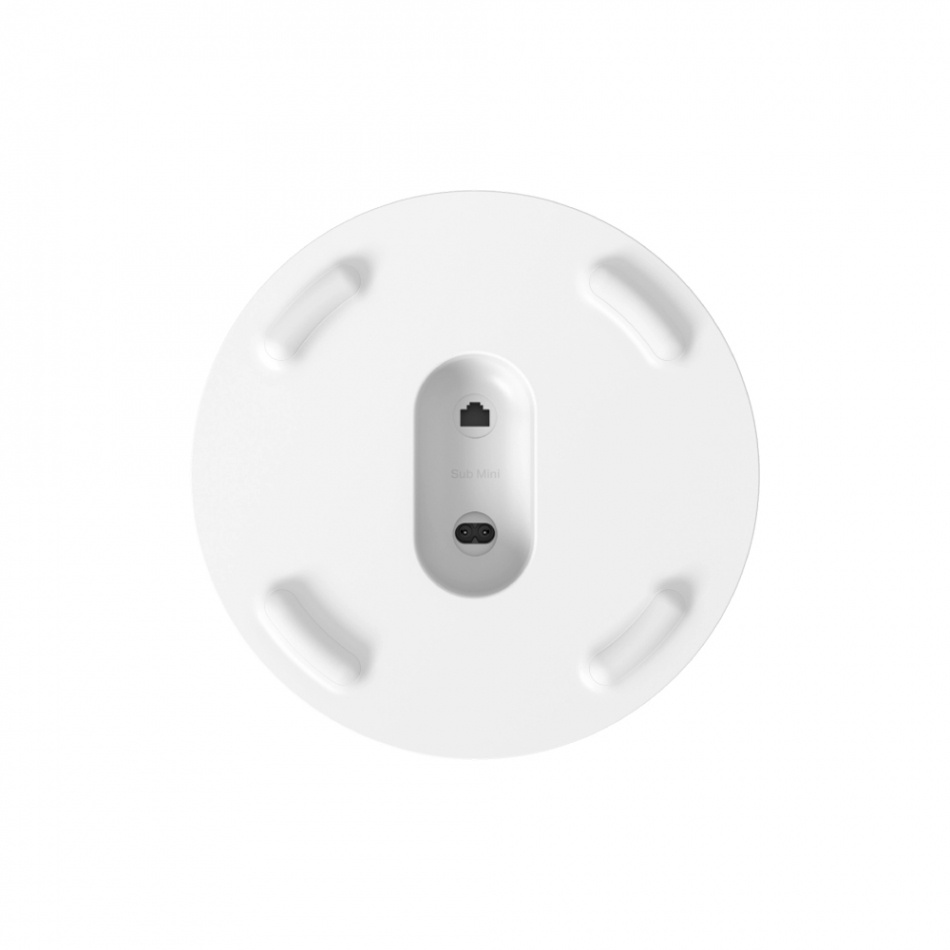 En vit ljudbar med knappar och anslutningar på ovansidan.